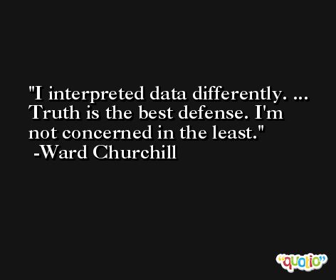 I interpreted data differently. ... Truth is the best defense. I'm not concerned in the least. -Ward Churchill