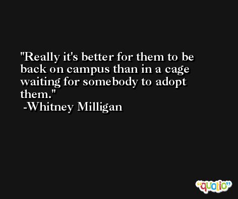 Really it's better for them to be back on campus than in a cage waiting for somebody to adopt them. -Whitney Milligan