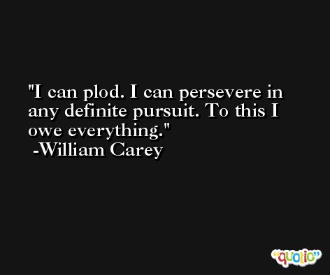 I can plod. I can persevere in any definite pursuit. To this I owe everything. -William Carey