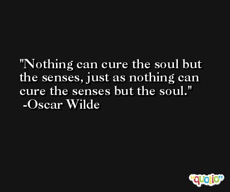 Nothing can cure the soul but the senses, just as nothing can cure the senses but the soul. -Oscar Wilde