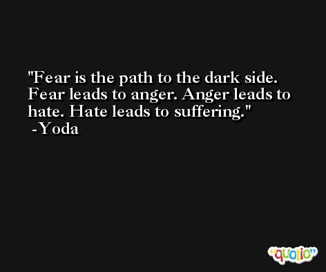 Fear is the path to the dark side. Fear leads to anger. Anger leads to hate. Hate leads to suffering. -Yoda