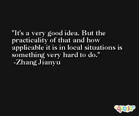 It's a very good idea. But the practicality of that and how applicable it is in local situations is something very hard to do. -Zhang Jianyu