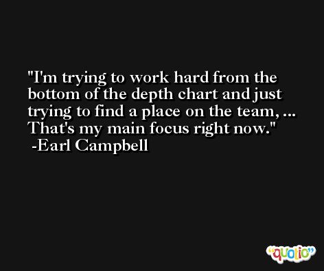 I'm trying to work hard from the bottom of the depth chart and just trying to find a place on the team, ... That's my main focus right now. -Earl Campbell