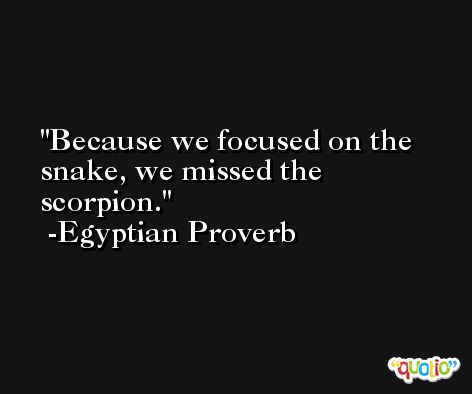 Because we focused on the snake, we missed the scorpion. -Egyptian Proverb