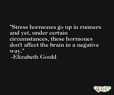 Stress hormones go up in runners and yet, under certain circumstances, these hormones don't affect the brain in a negative way. -Elizabeth Gould