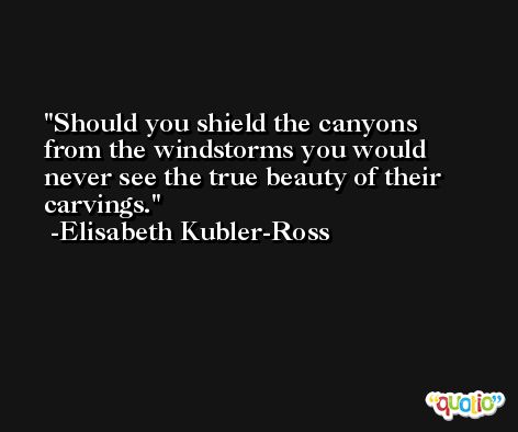 Should you shield the canyons from the windstorms you would never see the true beauty of their carvings. -Elisabeth Kubler-Ross