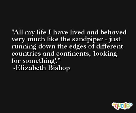 All my life I have lived and behaved very much like the sandpiper - just running down the edges of different countries and continents, 'looking for something'. -Elizabeth Bishop