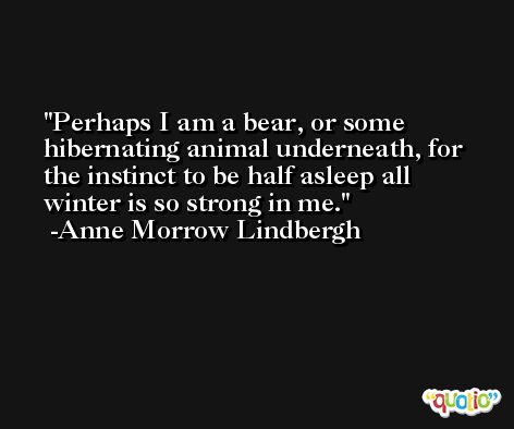 Perhaps I am a bear, or some hibernating animal underneath, for the instinct to be half asleep all winter is so strong in me. -Anne Morrow Lindbergh