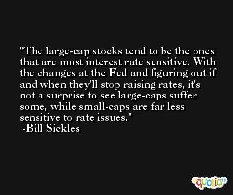 The large-cap stocks tend to be the ones that are most interest rate sensitive. With the changes at the Fed and figuring out if and when they'll stop raising rates, it's not a surprise to see large-caps suffer some, while small-caps are far less sensitive to rate issues. -Bill Sickles
