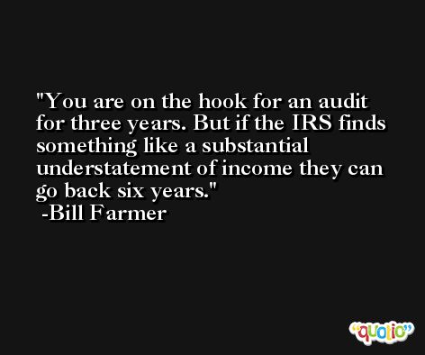 You are on the hook for an audit for three years. But if the IRS finds something like a substantial understatement of income they can go back six years. -Bill Farmer