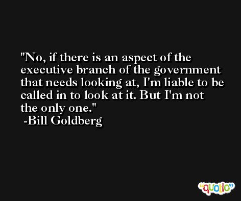 No, if there is an aspect of the executive branch of the government that needs looking at, I'm liable to be called in to look at it. But I'm not the only one. -Bill Goldberg