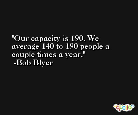 Our capacity is 190. We average 140 to 190 people a couple times a year. -Bob Blyer