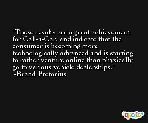 These results are a great achievement for Call-a-Car, and indicate that the consumer is becoming more technologically advanced and is starting to rather venture online than physically go to various vehicle dealerships. -Brand Pretorius