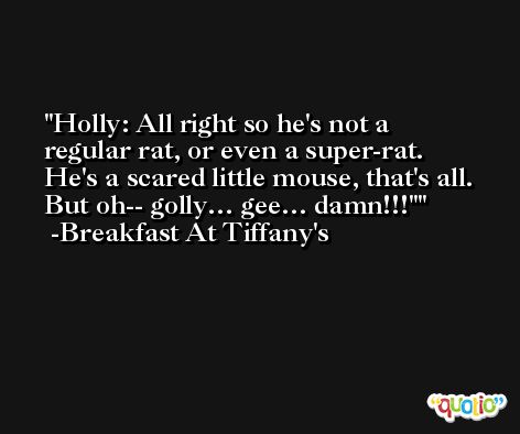 Holly: All right so he's not a regular rat, or even a super-rat. He's a scared little mouse, that's all. But oh-- golly… gee… damn!!!
