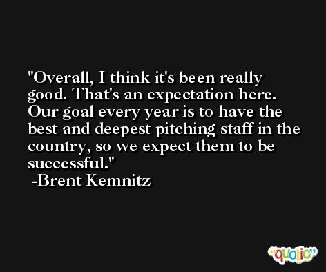 Overall, I think it's been really good. That's an expectation here. Our goal every year is to have the best and deepest pitching staff in the country, so we expect them to be successful. -Brent Kemnitz