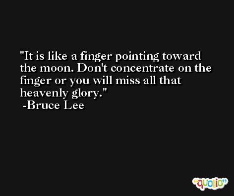 It is like a finger pointing toward the moon. Don't concentrate on the finger or you will miss all that heavenly glory. -Bruce Lee