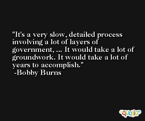 It's a very slow, detailed process involving a lot of layers of government, ... It would take a lot of groundwork. It would take a lot of years to accomplish. -Bobby Burns