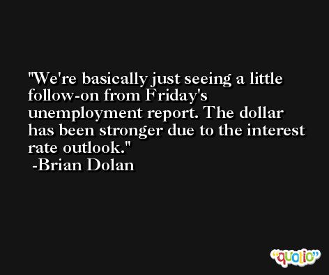We're basically just seeing a little follow-on from Friday's unemployment report. The dollar has been stronger due to the interest rate outlook. -Brian Dolan