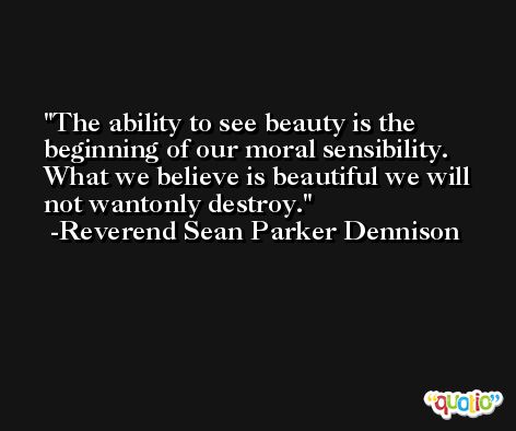 The ability to see beauty is the beginning of our moral sensibility. What we believe is beautiful we will not wantonly destroy. -Reverend Sean Parker Dennison