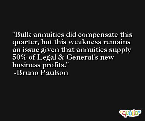 Bulk annuities did compensate this quarter, but this weakness remains an issue given that annuities supply 50% of Legal & General's new business profits. -Bruno Paulson