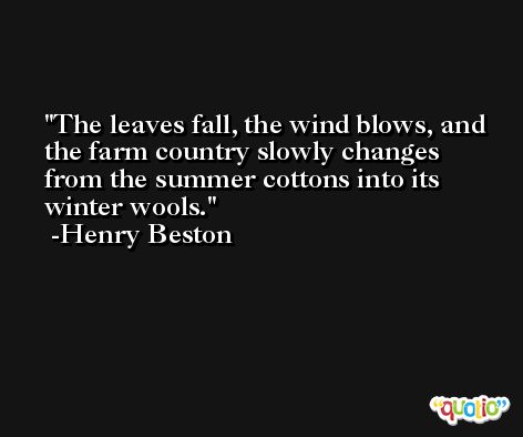 The leaves fall, the wind blows, and the farm country slowly changes from the summer cottons into its winter wools. -Henry Beston