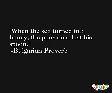 When the sea turned into honey, the poor man lost his spoon. -Bulgarian Proverb