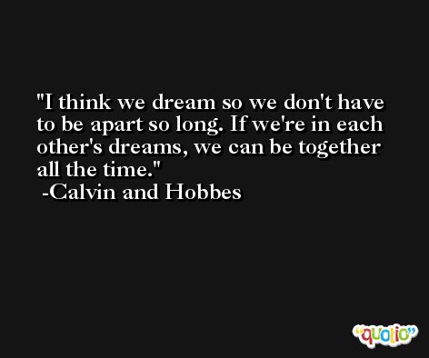 I think we dream so we don't have to be apart so long. If we're in each other's dreams, we can be together all the time. -Calvin and Hobbes