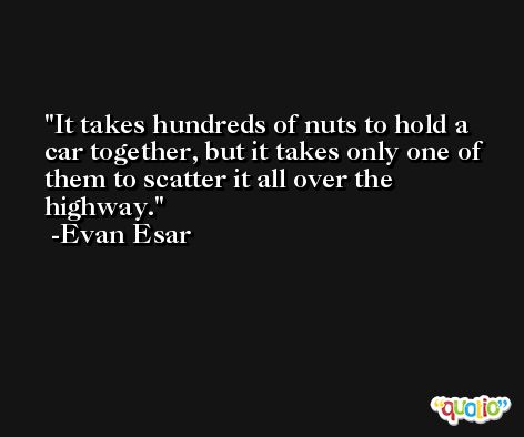 It takes hundreds of nuts to hold a car together, but it takes only one of them to scatter it all over the highway. -Evan Esar