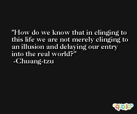 How do we know that in clinging to this life we are not merely clinging to an illusion and delaying our entry into the real world? -Chuang-tzu