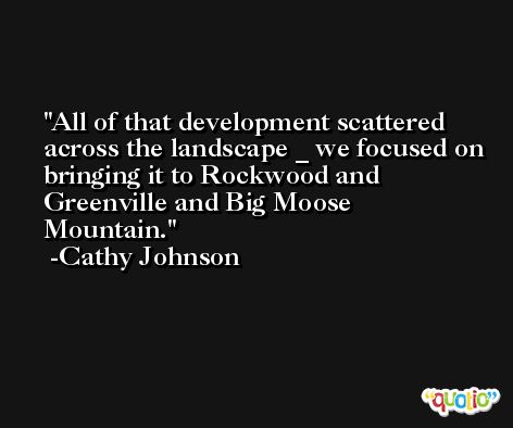 All of that development scattered across the landscape _ we focused on bringing it to Rockwood and Greenville and Big Moose Mountain. -Cathy Johnson