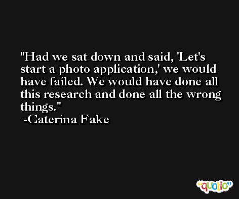 Had we sat down and said, 'Let's start a photo application,' we would have failed. We would have done all this research and done all the wrong things. -Caterina Fake
