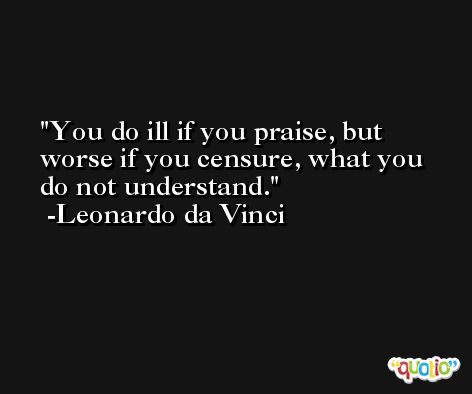 You do ill if you praise, but worse if you censure, what you do not understand. -Leonardo da Vinci