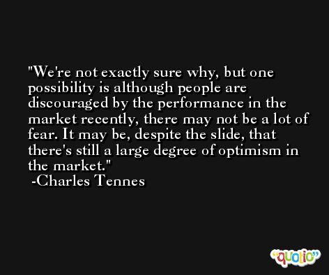 We're not exactly sure why, but one possibility is although people are discouraged by the performance in the market recently, there may not be a lot of fear. It may be, despite the slide, that there's still a large degree of optimism in the market. -Charles Tennes