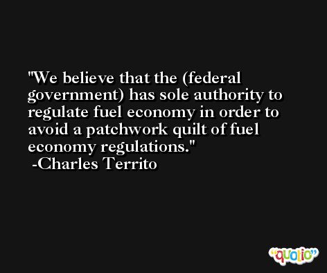 We believe that the (federal government) has sole authority to regulate fuel economy in order to avoid a patchwork quilt of fuel economy regulations. -Charles Territo