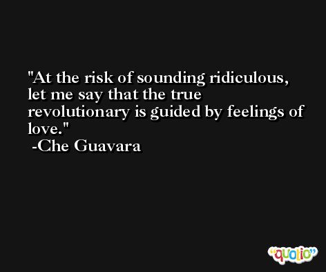 At the risk of sounding ridiculous, let me say that the true revolutionary is guided by feelings of love. -Che Guavara