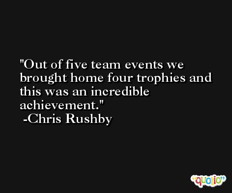Out of five team events we brought home four trophies and this was an incredible achievement. -Chris Rushby