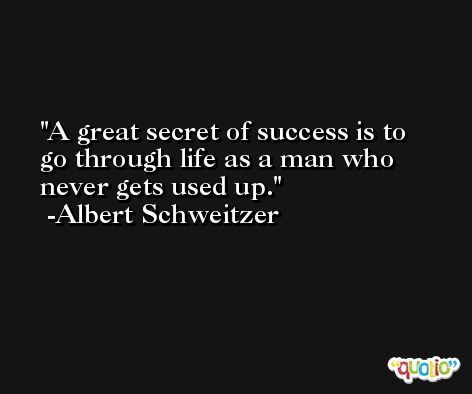 A great secret of success is to go through life as a man who never gets used up. -Albert Schweitzer