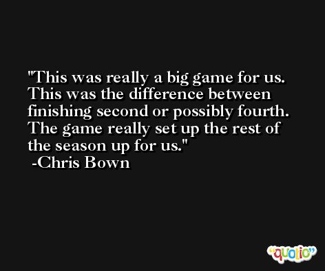 This was really a big game for us. This was the difference between finishing second or possibly fourth. The game really set up the rest of the season up for us. -Chris Bown