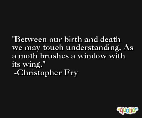 Between our birth and death we may touch understanding, As a moth brushes a window with its wing. -Christopher Fry