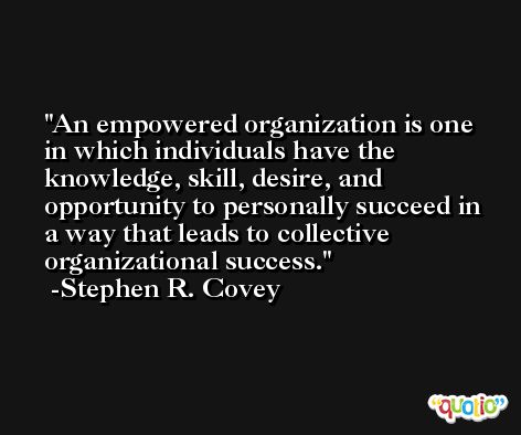 An empowered organization is one in which individuals have the knowledge, skill, desire, and opportunity to personally succeed in a way that leads to collective organizational success. -Stephen R. Covey