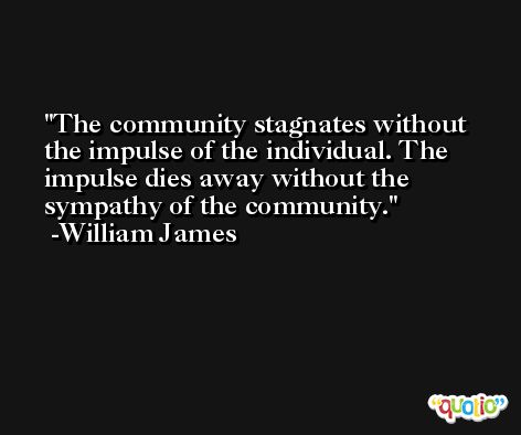 The community stagnates without the impulse of the individual. The impulse dies away without the sympathy of the community. -William James