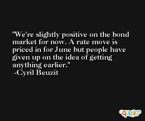 We're slightly positive on the bond market for now. A rate move is priced in for June but people have given up on the idea of getting anything earlier. -Cyril Beuzit
