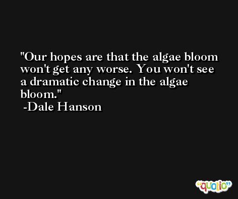 Our hopes are that the algae bloom won't get any worse. You won't see a dramatic change in the algae bloom. -Dale Hanson