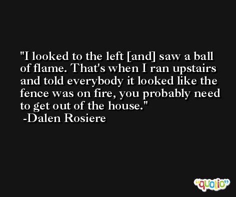 I looked to the left [and] saw a ball of flame. That's when I ran upstairs and told everybody it looked like the fence was on fire, you probably need to get out of the house. -Dalen Rosiere