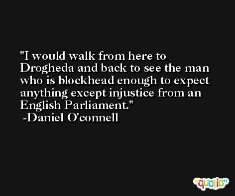 I would walk from here to Drogheda and back to see the man who is blockhead enough to expect anything except injustice from an English Parliament. -Daniel O'connell