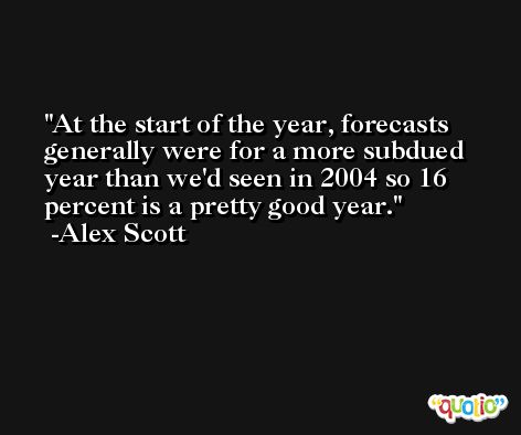 At the start of the year, forecasts generally were for a more subdued year than we'd seen in 2004 so 16 percent is a pretty good year. -Alex Scott