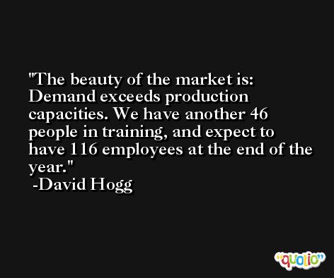 The beauty of the market is: Demand exceeds production capacities. We have another 46 people in training, and expect to have 116 employees at the end of the year. -David Hogg
