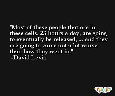 Most of these people that are in these cells, 23 hours a day, are going to eventually be released, ... and they are going to come out a lot worse than how they went in. -David Levin