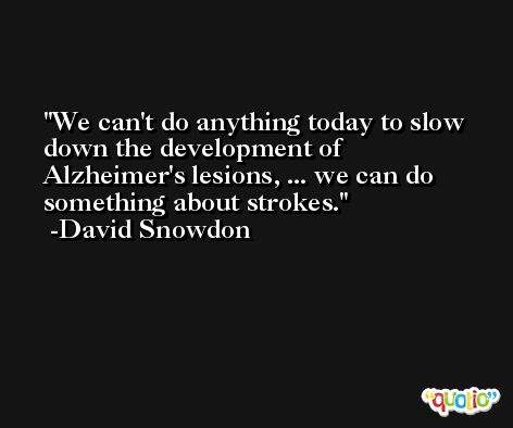 We can't do anything today to slow down the development of Alzheimer's lesions, ... we can do something about strokes. -David Snowdon