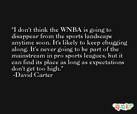 I don't think the WNBA is going to disappear from the sports landscape anytime soon. It's likely to keep chugging along. It's never going to be part of the mainstream in pro sports leagues, but it can find its place as long as expectations don't get too high. -David Carter